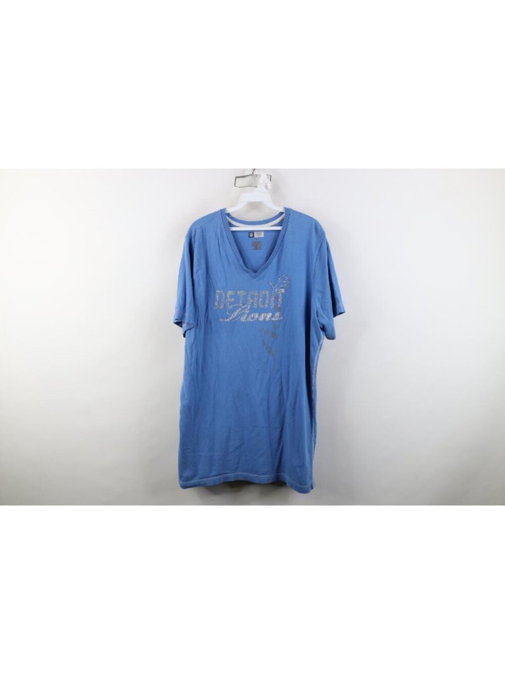 Vintage Y2K Womens 2X Distressed Detroit Lions Football V-Neck T-Shirt Blue